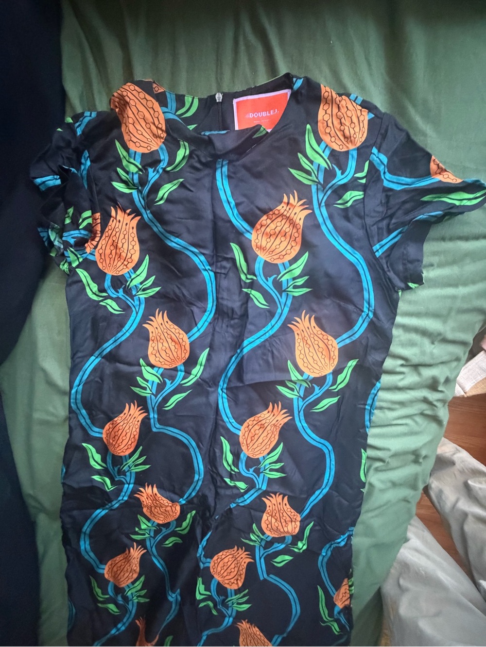 LA DoubleJ Black Maxi Skirt with Orange Floral and Blue Accents - Picture 2 of 5